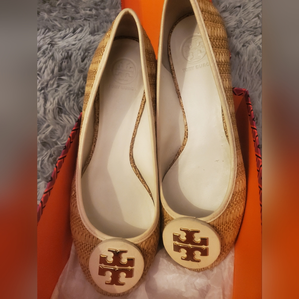Tory Burch Ballet Flats Raffia Straw Size 10 1/2